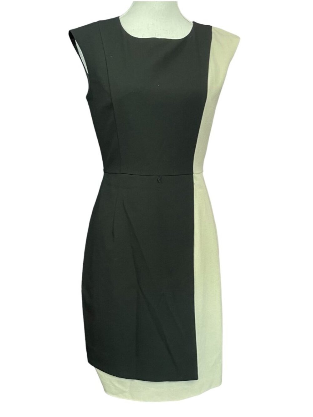 Calvin Klein Colorblocked Sheath Dress 4 Taupe Black Sleeveless Shift Career